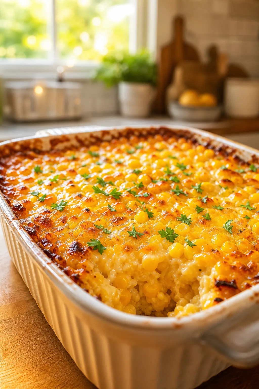 Homemade Baked Corn Casserole with Fresh Kernels and Cheese