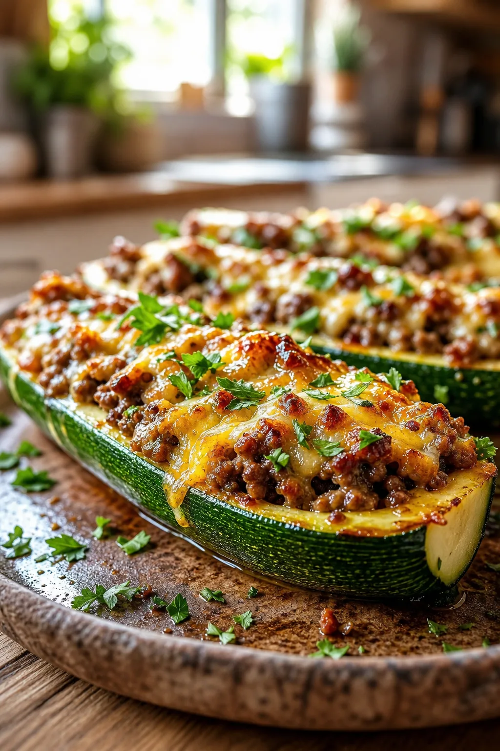Savory Stuffed Zucchini Boats with Herb-Infused Meat and Cheese