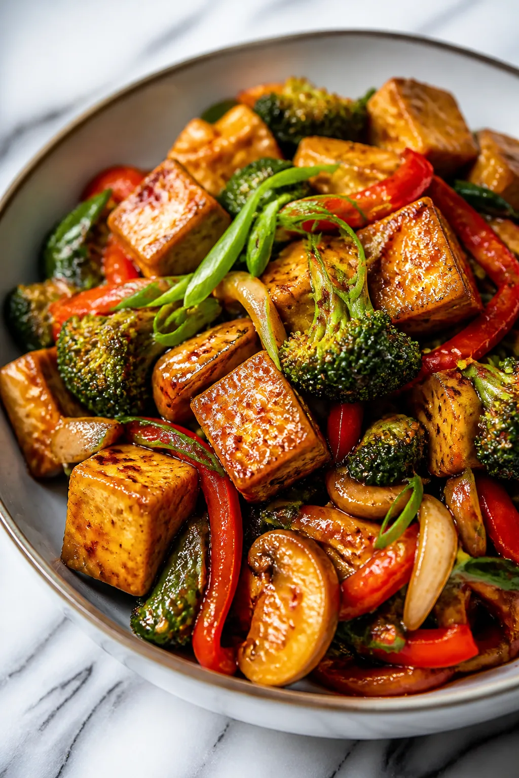 Vibrant Vegan Stir Fry with Crispy Tofu and Fresh Veggies